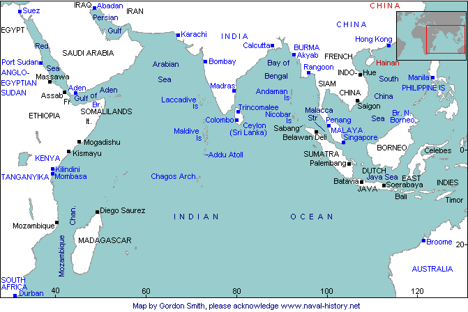 Map Of World War 2 Battles. Indian Ocean - World War 2