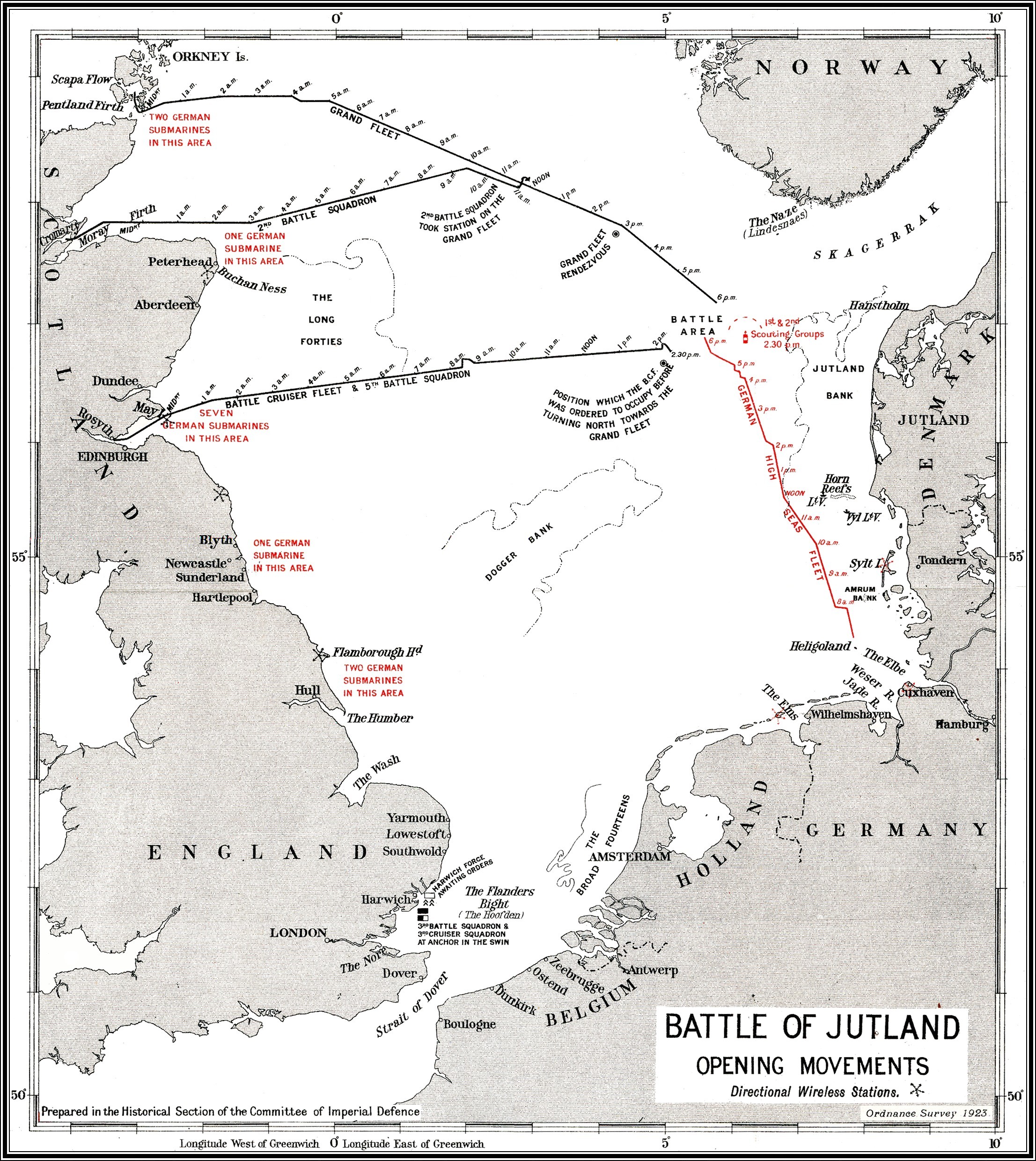 WW1Book RN3 P16 Map Battle Of Jutland 1916 