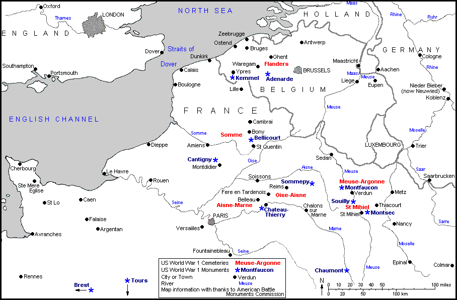 world war 1 map of france. below - US World War 1
