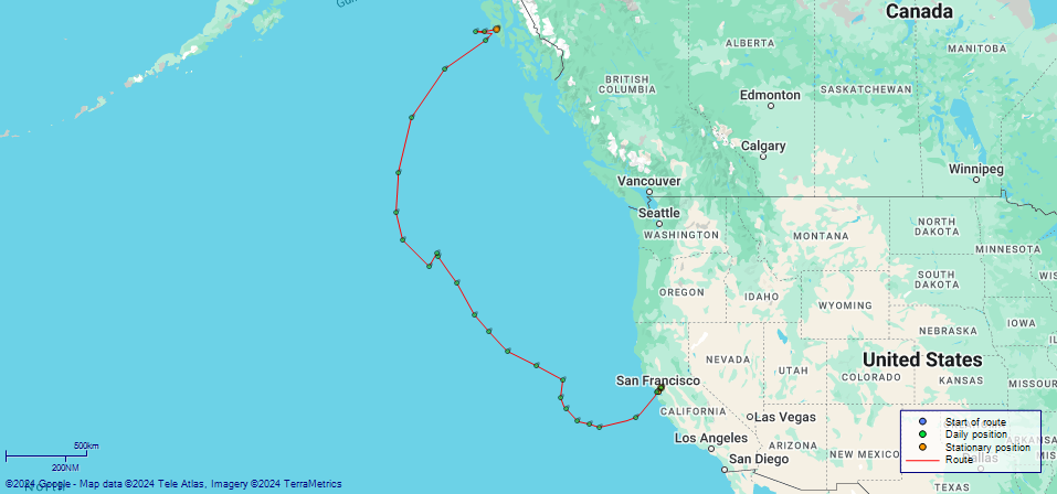 JP map USS Jamestown San Francisco to Sitka