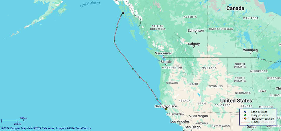 JP map USS Jamestown Sitka to San Francisco